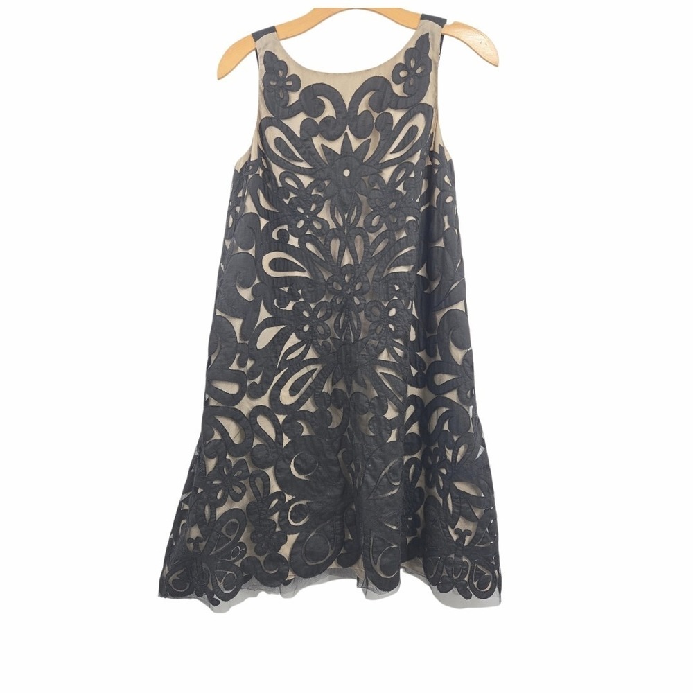 Ana Sui Dress Size 4 Black Lace Burnout A line Sleeveless Lined